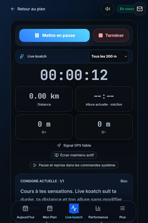 Koatch — Le coaching pendant la course · Mobile